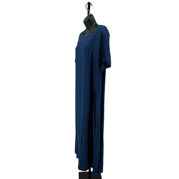 Elisabeth Williams T-Shirt Dress WMNS Blue Maxi Short Sleeve Back Slit Pullover - Picture 5 of 6